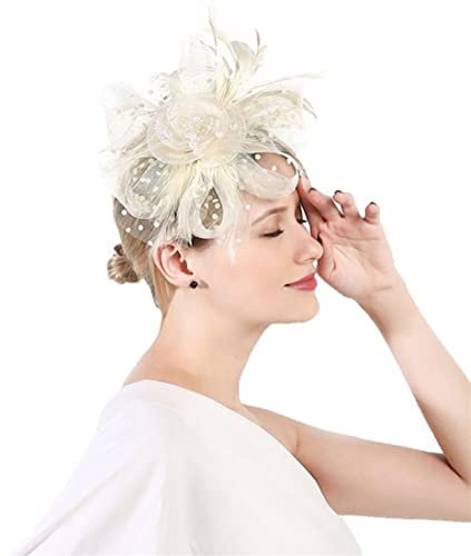 ITODA Fascinator Damen Feder Haarschmuck Hut Mesh Schleier Haarschmuck mit Haarklammer Stirnband Vintage Haarreif Elegant Damenhut Blumen Partyhut Kirche Brautparty Hochzeit Cocktail Beerdigung