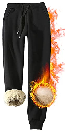 CheChury Femme Pantalon de Jogging Hiver Chaud Polaire Doublée Legging épais Pantalon de Sport avec Poches et Cordon de Serrage Tracksuit Bottoms Sportif Harem Pants Casual,Noir,XL