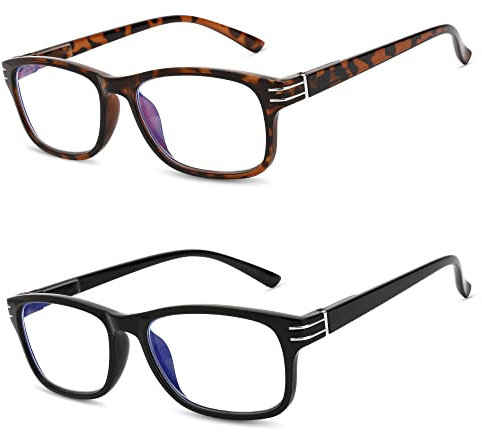 Madison Avenue 2er-pack Lesebrille, Blaulichtfilter Brille fur Damen und Herren, Rechteck Leser mit Federscharniere,Schwarz/Schildpatt +1.50 dioptrien