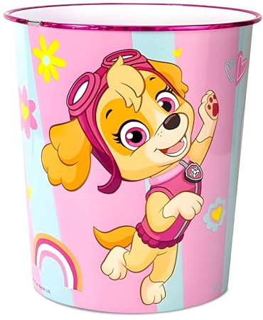 Paw Patrol Kids Waste Paper Bin for Bedroom, Playing & Study Room | Childrens Small Plastic Bucket Dustbin, Waterproof & Stain-Resistant, Open-Top Study Desk Basket | Kids Bedroom Accessories