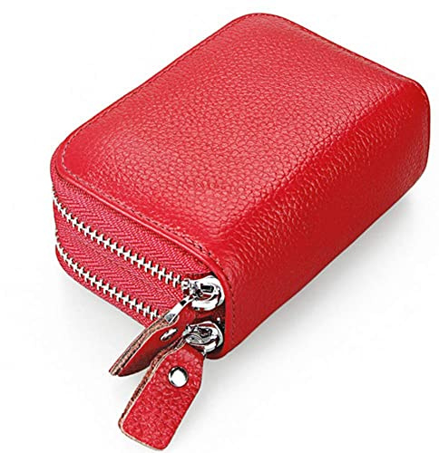 AUSUAYA Portafoglio porta carte da donna, in vera pelle, morbido, piccolo, porta carte di credito, blocco RFID, tasca con cerniera GB-C-B-B2, Rosso, One Size, Casual