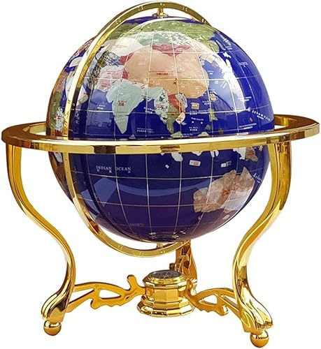 VNABO Geographische Globen Weltkugel aus natürlichem Edelstein mit Zinklegierungsständer High-End-Globus Handgefertigter Vintage-Geografischer Globus 17,7Höhe 12,9 Durchmesser Wohnkultur