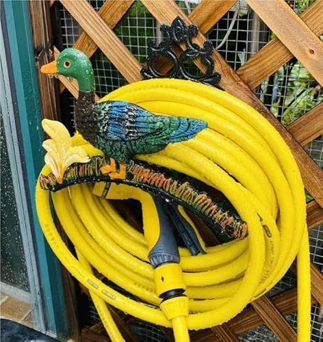 EatingBiting Robuster Gartenschlauchhalter aus Gusseisen, Ente, dekorativ, handbemalt, Wandmontage, Wasserschlauchregal, Rollen-Butler-Aufhänger, Wasserrohrhalter, Aufhänger, antike Wanddekorationen