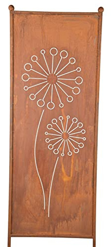 finehomegarden Stele Edelrost XXL Sichtschutz Pusteblume H205cm x B64cm Windschutz Rost Deko