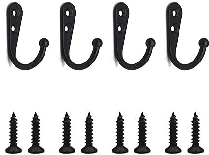 DaiUni 4 Stück Kleiderhaken Schwarz mit Schrauben, Kleiderhaken Wand Hohe Festigkeit, Garderobenhaken Schwarz, für Schlafzimmer, Badezimmer, Kleiderschrank, Wohnzimmer.