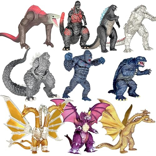 TwCare Set of 10 Dinosaur vs Kong Dinosaur Dragon Toys Movable Joint Action Figures, King of The Monsters Shin Ultima Gamera Mecha MechaGodzilla Ghidorah Skull Crawler Destoroyah Cake Toppers Pack