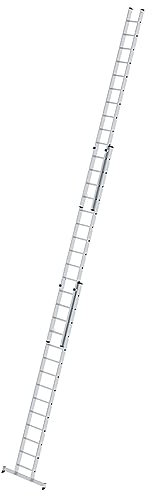 PROREGAL Sprossen-Schiebeleiter 3-teilig mit nivello®-Traverse 3x8 Sprossen | Leiter, Teleskopleiter, Trittleiter, Bockleiter, Sprossen-Doppelleiter