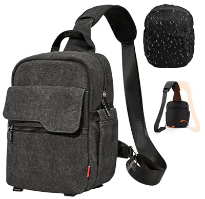 Cwatcun Camera Sling Bag Crossbody Small Camera Case, Lightweight DSLR/SLR/Mirrorless Photography Bag with Tripod Holder and Rain Cover for Canon, Nikon, Sony, Fuji Cameras, Lens Accessories
