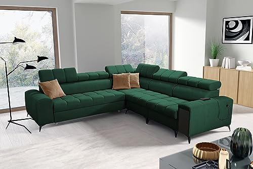 All4All Ecksofa mit Schlaffunktion Gonti III 280x280 cm - Schlafsofa mit Bettkasten - Sofa in L-Form - Wohnlandschaft XXL - Eckcouch Groß - Seite Rechts - Grün - Gewebe - Modern 26