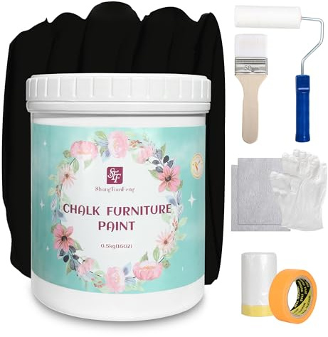Chalk Paint Furniture Kit [16 Oz, Black], Eco-Friendly Cabinet Paint, Easy to Apply Kitchen Paint for Furniture, All-in-One, Odorless, Matte, No Wax Needed, Non-Toxic