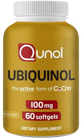 Qunol Ubiquinol CoQ10 Lot de 60 gélules molles 100 mg, Ubiquinol – Forme active de coenzyme Q10, antioxydant pour la santé cardiaque, niveaux de pression artérielle sains, bénéfique pour les