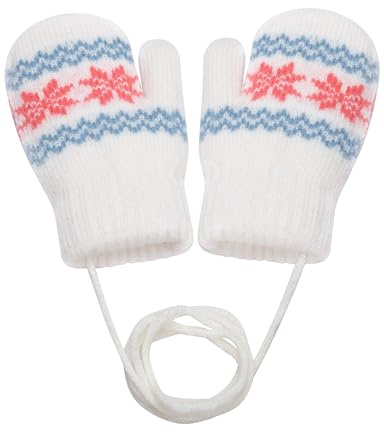 Becellen Fäustlinge Kleinkind, Warme Verdicken Baby Strickhandschuhe mit Schlüsselband Niedliche Schneeflocken Winterhandschuhe für 0-3 Jahre Jungen Mädchen