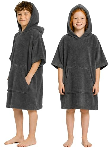 CalmyBEACH Frottee Badeponcho Kinder Jungen - Mädchen Surf Poncho 100% Baumwolle Strandponcho Handtuch mit Kapuze Surfponcho Bademantel