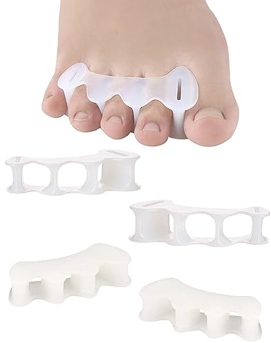 PGRODE 2 Pair Bunion Toe Separators Silicone Toe Spacers for Feet Women Men to Correct Their Toes, Gel Toe Spreaders Toe Straightener for Hammertoe, Curled (L, 2 Firm+2 Soft)