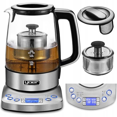 Yoer Elektrischer Wasserkocher, 2200W, Teesieb, 1,7 L, Automatisch | Kabellos, Temperaturregelung, 12h Timer, Kalkfilter, BPA-frei, Flavoro EK03S
