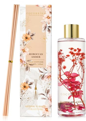 Cocorrína Raumduft mit Duftstäbchen, 430ml Marokkanischer Bernstein Reed Diffuser, Lufterfrischer für Badezimmer, Regal, Heimdekoration