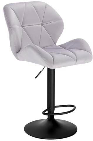 WOLTU Barhocker, Barstuhl Höhenverstellbar, Samt-Bezug, Hellgrau | Drehbarer Bar Stool mit Rückenlehne, Fußstütze, Robuster Metallrahmen, für Küche und Hausbar