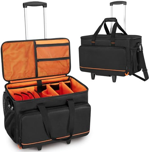 Trunab Borsa Portacavi per DJ con Fondo Rigido Imbottito, Divisori Staccabili e Carrello, Borsa da Viaggio per Attrezzatura Professionale Per DJ, Strumenti Musicali e Accessori