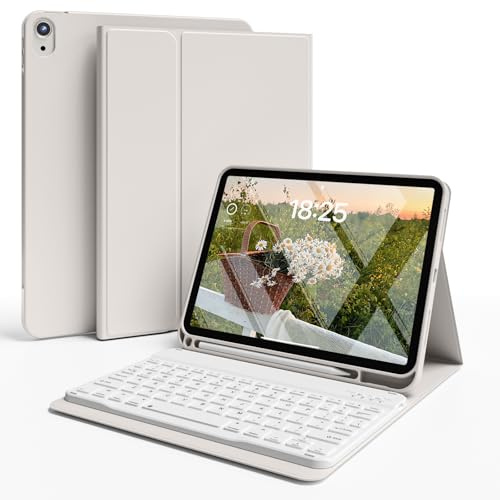 JKSML Hülle mit Tastatur für iPad (A16) 11./10. Generation 2025/2022 (11/10.9 Zoll) mit Stifthalter, Soft TPU Rückschale und magnetisch Abnehmbarer BluetoothTastatur mit QWERTZ Layout,Grau