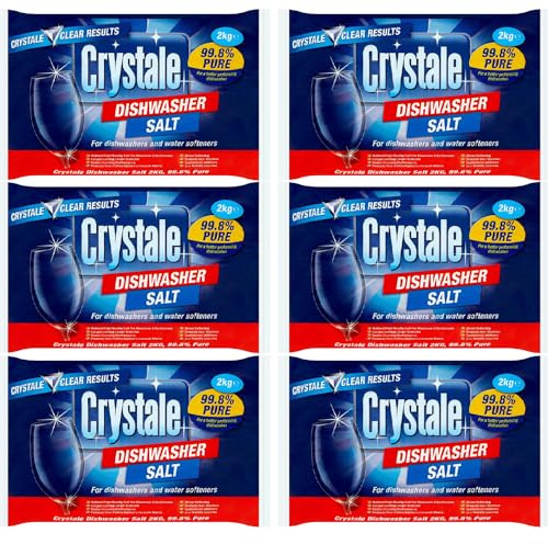 Crystale Dishwasher Salt 2kg Pack of 6 in-Wash Cleaner Detergent Watermark Limescale Grease Remover Degreaser with Welari Thank You Card |(6pack) (12kg)