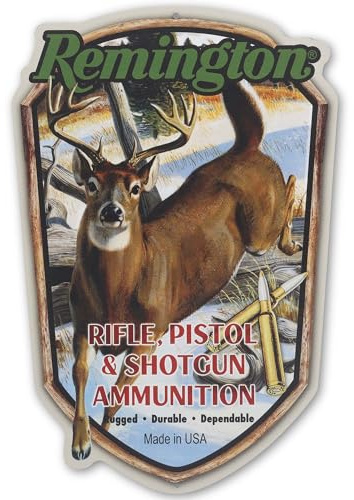 Remington Munition Hirsch Metallschild – Vintage Remington Wanddekoration für Garage oder Männerhöhle | Vintage Remington Wanddekoration für Garage oder Männerhöhle