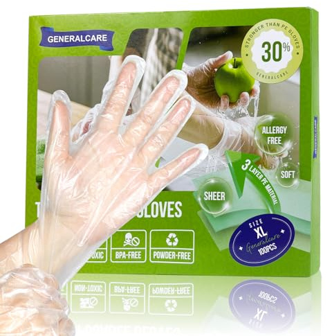 GENERALCARE 100 PCS Disposable TPE Ultra Strength Kitchen Gloves Ideal for Cleaning and Food Prep Latex Free Powder Free Food Safe 100 PCS (XL)
