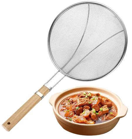 Ölfilterlöffel, Spinnensieb Skimmer, Schaumkelle Abseihlöffel Mit Holzgriff, Drahtskimmersieb Schlitzlöffel, Multisize Edelstahl FeindrahtgeflechtÖlfilter Für Braten Von Lebensmitteln, 43 x 21,5 cm