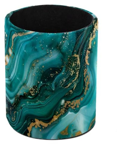 Anna Cowper Stifthalter, Stifthalter für den Schreibtisch, grüner Marmor mit goldenen Adern, PU-Leder, Schreibtisch-Stiftehalter, Organizer, Make-up-Pinselhalter für Büro, Schlafzimmer, Zuhause