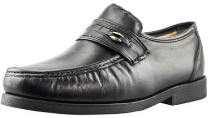 Men's Extra Wide Fitting Leather Moccasin Slip-On Shoes, Black