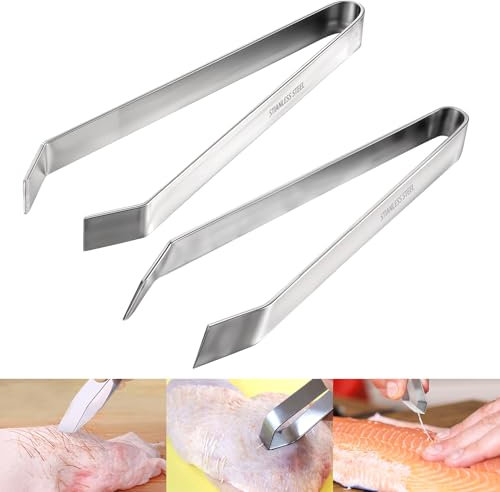 HJZHII 2 Stück Grätenpinzette aus Edelstahl,12cm Schräge Grätenzange für Fisch,11cm Flache Fischgrätenpinzette Fischgrätenzange Küchenpinzette Fischpinzette Fisch Pinzette für Gräten Huhn Ente Haar