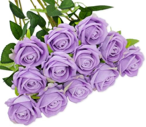 VIDSTW 12 Stück Künstliche Rosen 52cm Kunstrosen Lebensecht Rosen (Lila)