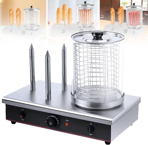 Macchina Commerciale, cuoci-Hot Dog a Vapore, griglia per Salsicce, scalda-panini Elettrico, scalda-Hot Dog, scalda-Cibo da banco con Temperatura Regolabile e 3 Barre riscaldanti p