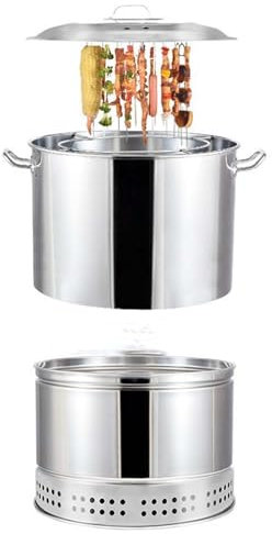 KUOYTT Barril de carbón para Barbacoa, Parrilla Colgante para Barbacoa, Rejilla de Acero Inoxidable para Barbacoa, Barril de Malla con 20 brochetas, Cesta para Asar con Ruedas, Rejilla pa