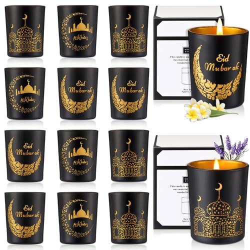 MTLEE 12 Pcs Ramadan Gifts Ramadan Mubarak Scented Candle Jar Eid Candles Eid Religious Novelty Candle Mubarak Gift for Home Muslim Islam Gifts Festival Decor(Black)