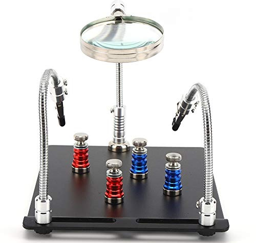Helping Hands Soldering, Magnetic Circuit PCB Clamp Board Holder Soldering Station Soldering Helping Hands with 3X LED Magnifying Lamp Flexible Arms for Soldering Station