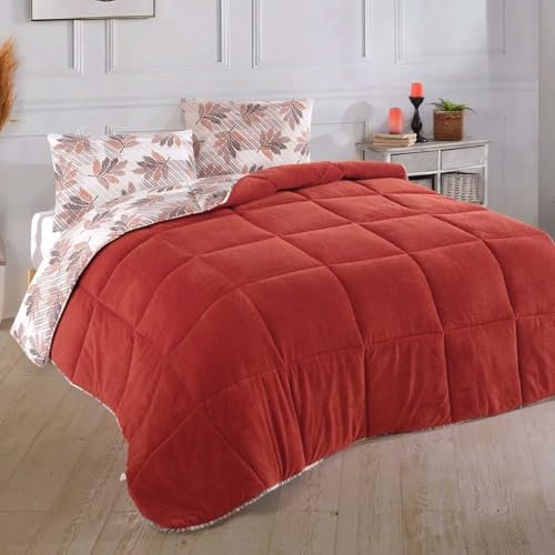 NORDIC SCHILLER Welsoft - Edredón de doble cara, 155 x 215 cm, color rojo ladrillo, 35% algodón, microfibra, para todo el año, transpirable, para alérgicos, manta suave, lavable a máquina