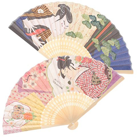 ABOOFAN Chinese Folding Fan 2 Pack Handheld Bamboo Fan for Dance Strong Lightweight Frame Home Decor Photography Prop