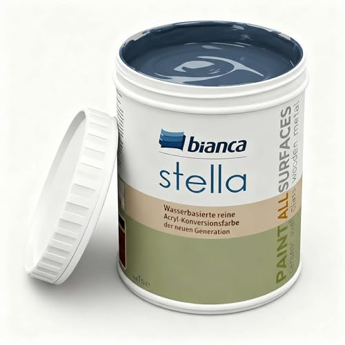Bianca Stella Pintura para muebles premium sin lijado para cocina y baño, Azul marino, Brillante, 1000ml, a base de agua, pintura acrílica para todas las superficies, madera, azulejos, metal