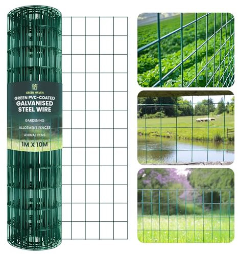 Green Haven Chicken Wire Fence – 1M x 10M PVC Coated Garden Fencing Roll, Galvanized Steel Mesh for Poultry, Pet Barrier & Allotments – Durable, Easy-to-Install Heavy Duty Garden Wire Mesh