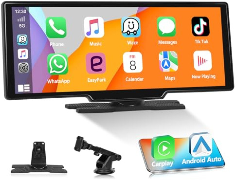 Écran CarPlay Motorsi A-apple pour CarPlay et Android Auto,autoradio portable à écran tactile HD 10,26 pouces pour voitures, SUV, fourgonnettes, pick-up et camions,GPS/Mirror Link/Bluetooth/FM/AUX/USB