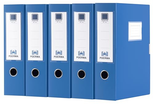 POERMA Scatola Archivio A4, 5 Pezzi Scatola Archivio con Coperchio, Dorso da 75 mm, Scatola per Documenti in plastica, Raccoglitori Documenti per Ufficio, Scuole (Blu)