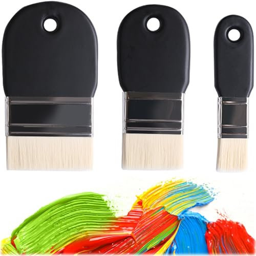 3 Pezzi Pennelli Piatti a Paletta Larga, Pennelli per Dipingere, Professionale Pennello Acrilico Piatto, Pennello per Pittura a Olio, per Acrilico, Acquerello, Gouache e Olio
