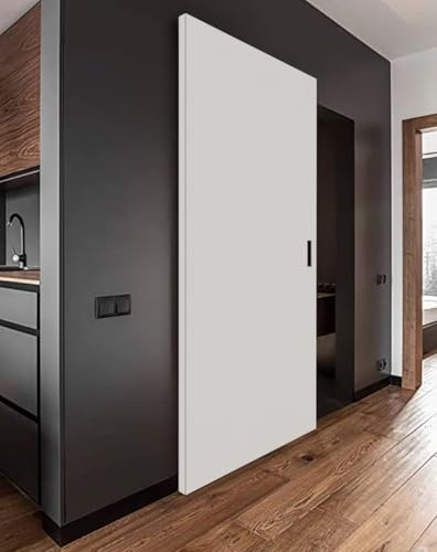 Pannello Porta scorrevole esterno muro fresato in basso per binario invisibile MAGICAL 1200 con maniglia adesiva argento spessore 44 mm (MANIGLIA QUADRA, 100 x 210 cm)