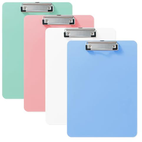 YZROHYI Lot de 4 Clipboard A4 Plastique,Porte Bloc Avec Pince,Support Feuille Avec Clip en Métal,Porte Documents A4,Support Bloc Note,Planchettes à Pince,Supports Papier,Supports Feuille Bureau