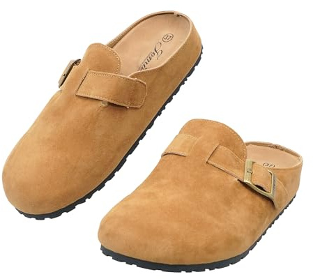 JOMIX Ciabatte Donna Sabot con Fibbia e Suola Piatta in Pelle Sintetico | Zoccoli Pantofole Donna con Regolabile e Sottopiede Anatomico, Ideali per Casa e Outdoor, Altezza 2,7 cm