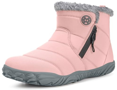 Womens Mens Barefoot Snow Boots Warm Ankle Booties Fur Lined Winter Shoes Outdoor Sneakers with Zero Drop Sole & Wide Toe Box,37