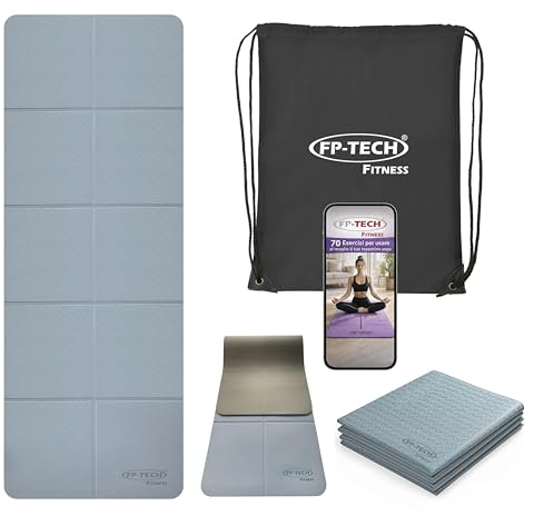 FP-TECH Yogamatte gepolstert rutschfest Fitness Pilates Gymnastik TPE Matte mit Tasche 183 x 68 x 0,8 cm
