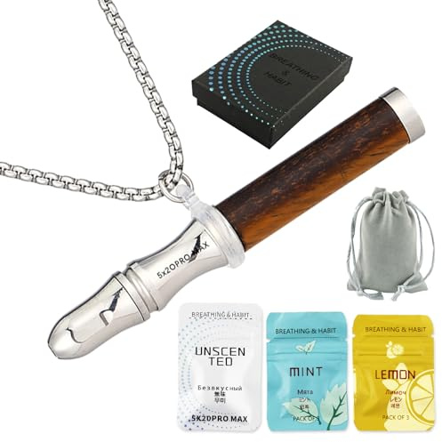 Henjunu Collar de Respiración, con 3 Filtros, Collar de Silbato para Hombre Mujer para Ejercicios de Respiración,Meditación,Mujeres,Hombres
