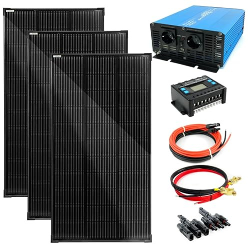 SOLARTRONICS Komplettset 3x120 Watt Solarmodul 1070x580x35, TS 1500W Spannungswandler + 30A Laderegler + Solarkabel + Solarstecker Wohnmobil Inselanlage Photovoltaikanlagen
