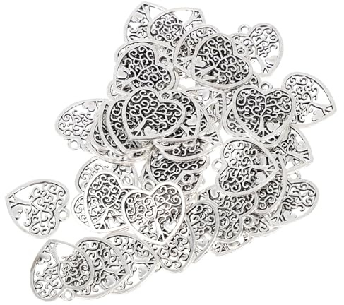 YOSADIER 50 pezzi Ciondoli Albero della Vita in Lega Vintage Pendenti Forma di Cuore Intagliati Accessori Classici per Collane Te Decorazioni Versatili per Feste e Bomboniere